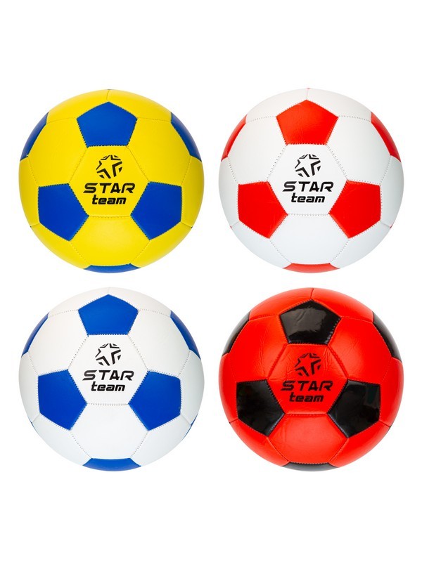 Мяч футбольный "STAR Team" PVC, 4 цв. в ассортименте (оранж. красн. зелен. желт.), диаметр 22 см.