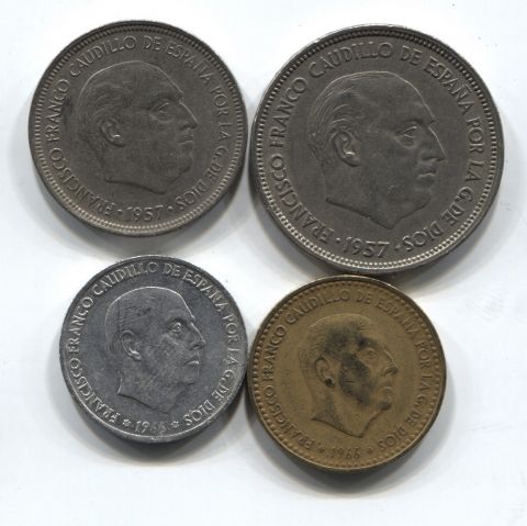 Набор монет Испания 1957-1966 4 шт.