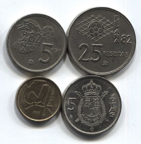 Набор монет Испания 1980-1998 4 шт.