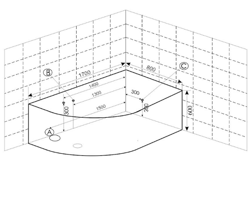 Акриловая ванна Frank F105L 170х80 с гидромассажем схема 2