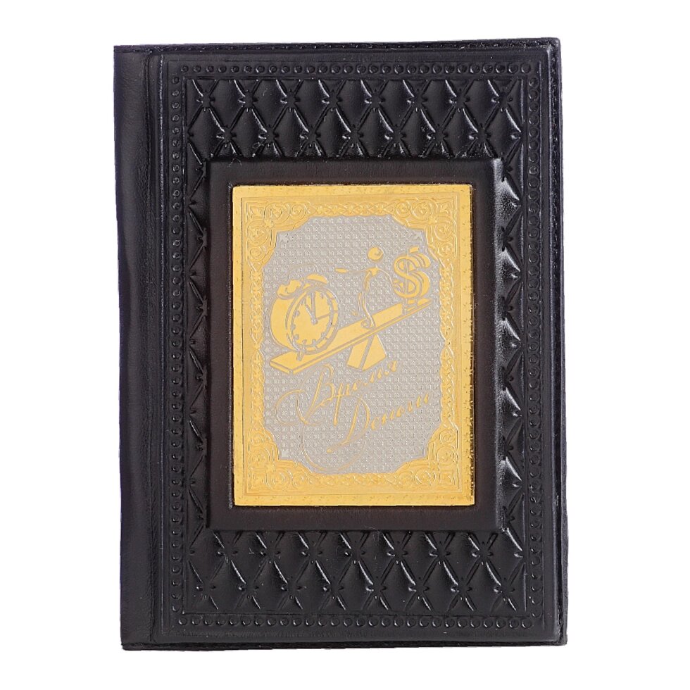 Макей Обложка для паспорта «Время-деньги-4» с накладкой покрытой золотом 999 пробы