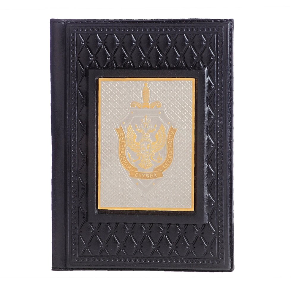 Макей Обложка для паспорта «ФСБ-4» с накладкой покрытой золотом 999 пробы