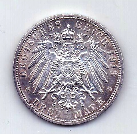 3 марки 1913 года AUNC Германия Пруссия