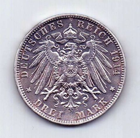 3 марки 1914 Гамбург AUNC Германия