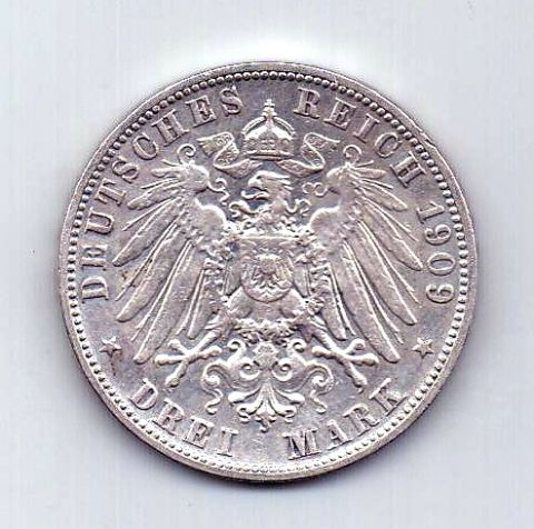 3 марки 1909 Вюртемберг AUNC Германия