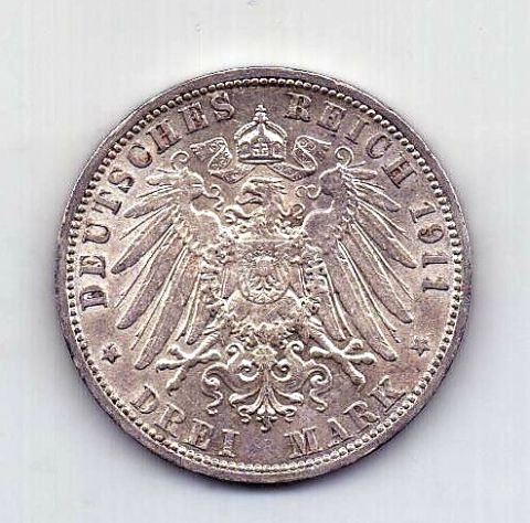 3 марки 1911 Пруссия AUNC Германия