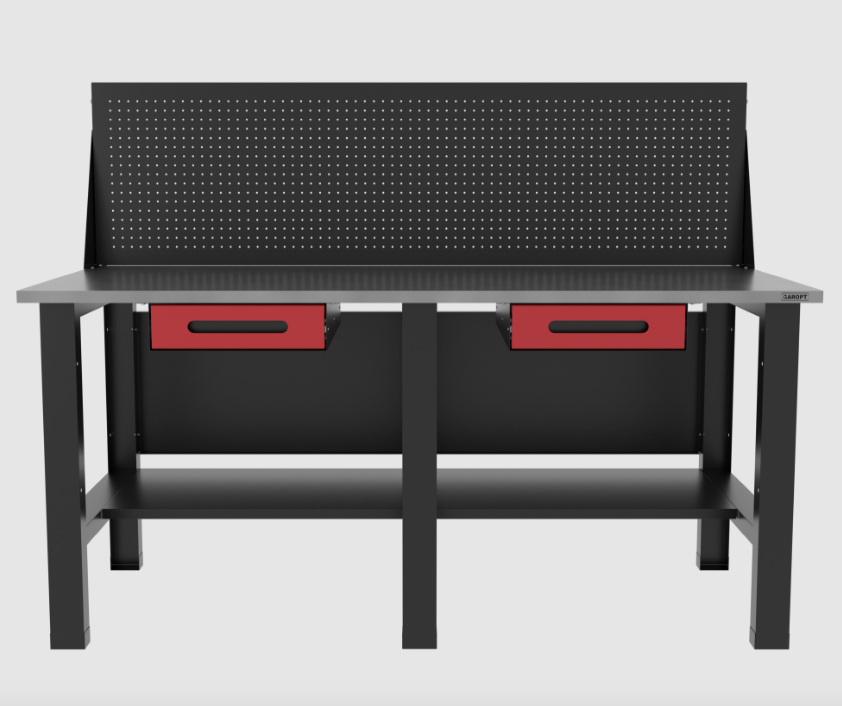 Верстак бестумбовый с экраном и двумя ящиками, красный/ Стол для слесарных работ 1800*700 GAROPT, Gt1800STY1Y1PP.red