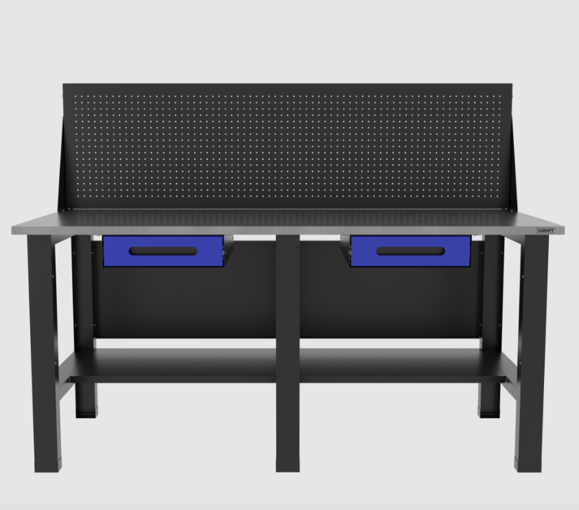 Верстак бестумбовый с экраном и двумя ящиками, синий/ Стол для слесарных работ 1800*700 GAROPT, Gt1800STY1Y1PP.blue