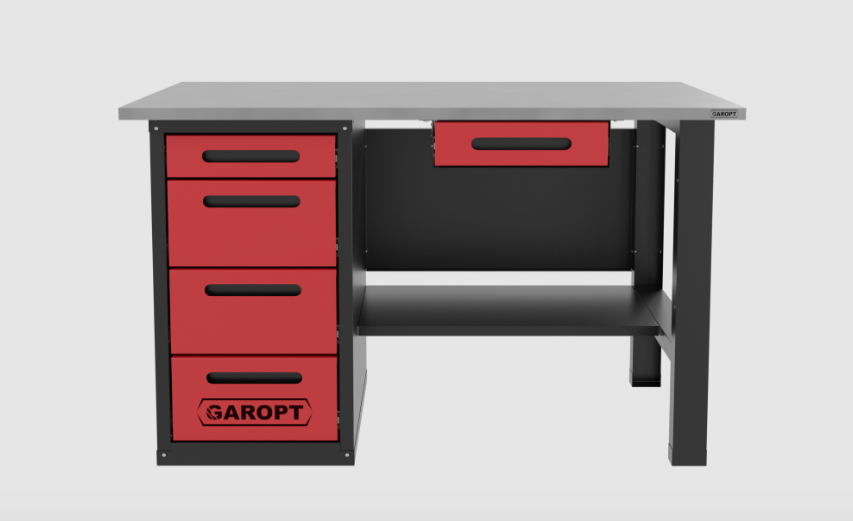 Верстак с ящиком однотумбовыи 4 ящика красный 1400*700 Garopt, GT1400STY1Y4.red