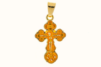 Крест желтый  нательный металлический , детский, выс. 2,2 см, подвижное ушко, с двухсторонней эмалью