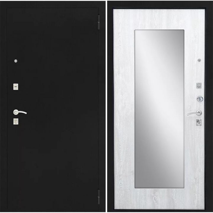 Дверь Ратибор Люкс Зеркало Сосна Белая металлическая