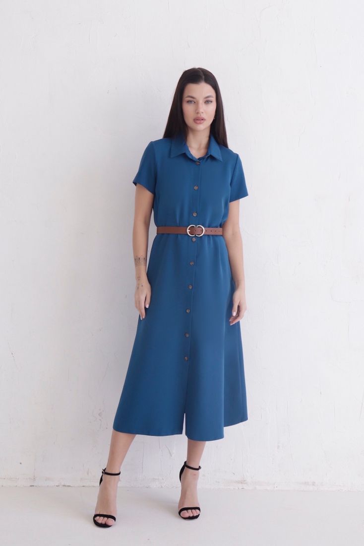 11666 Платье-рубашка удлинённое синее