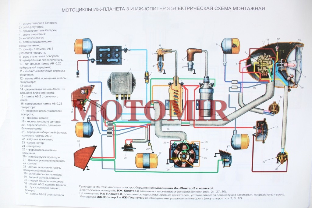 Схема электрооборудования на мотоцикл Иж Планета Спорт купить с доставкой