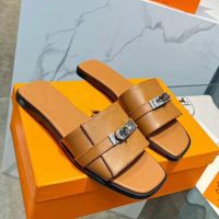 Шлепанцы HERMES Premium с замком коричневые