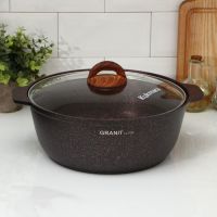 Кастрюля-жаровня Granit ultra, 5 л, стеклянная крышка, антипригарное покрытие, цвет коричневый