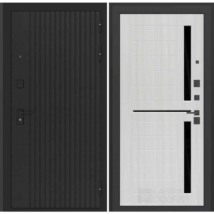 Дверь Входная Бункер BN-06 02 Сандал белый, стекло черное