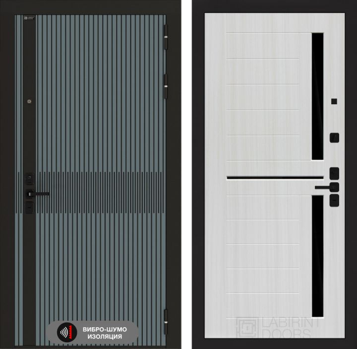 Дверь входная Лабиринт ISSIDA 02 Сандал белый стекло черное