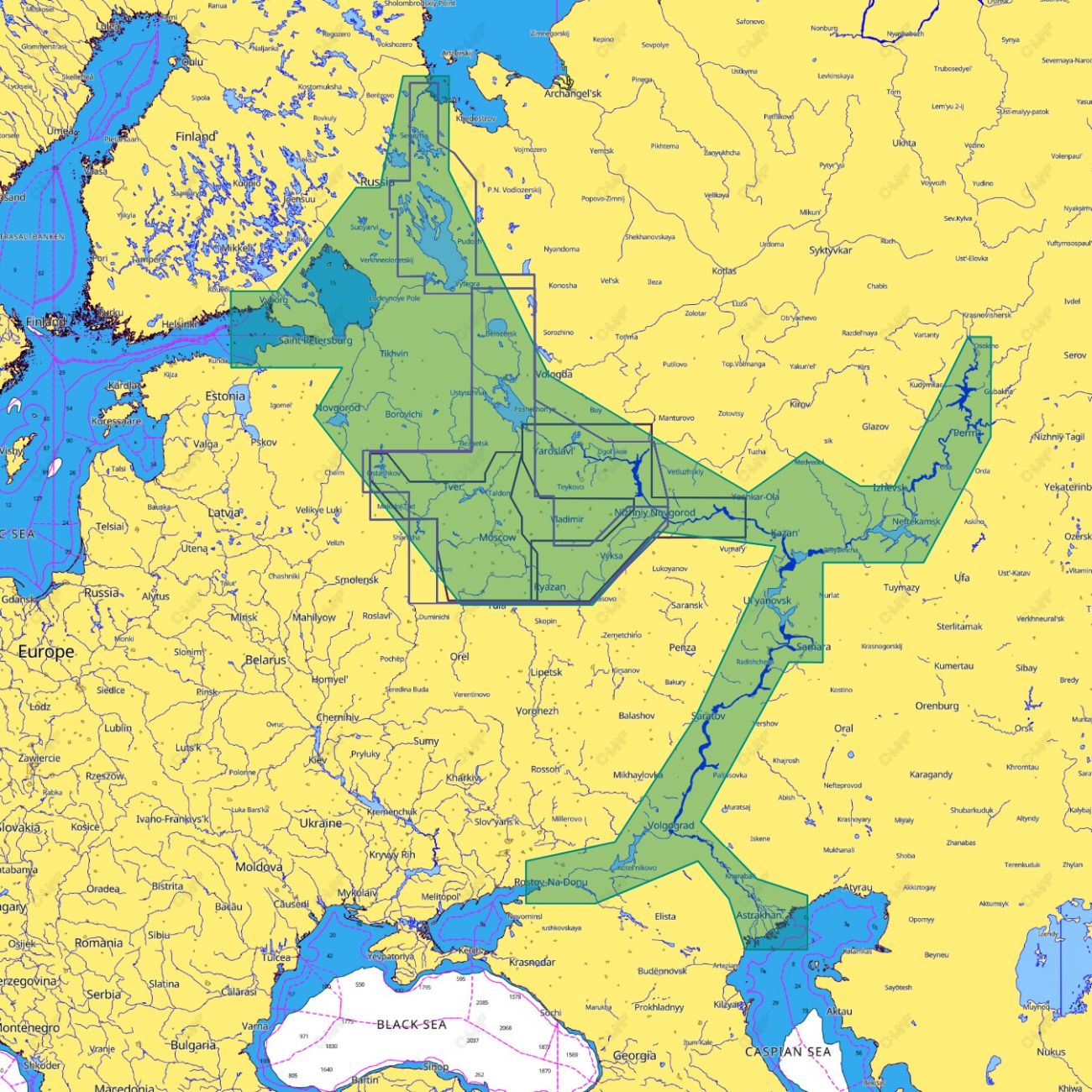 Карта для эхолота C-MAP RS-Y050 Запад России, внутренние пути