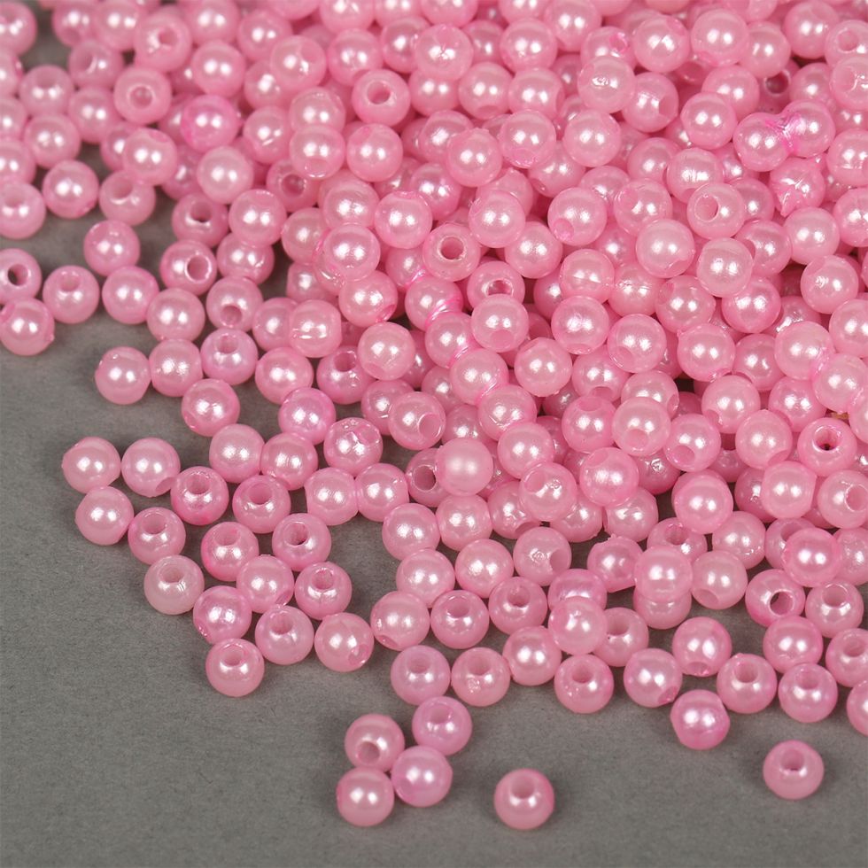 Бусины под жемчуг (пластик) Светло-розовый Разные диаметры (SBT-Perl.015)