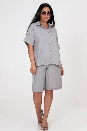 566-Женский костюм шорты облегченный лен (Серый)