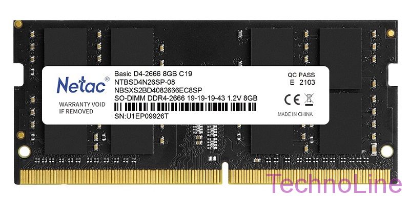 Модуль памяти SO-DIMM DDR4 8Gb Netac 2666 NTBSD4N26SP-08