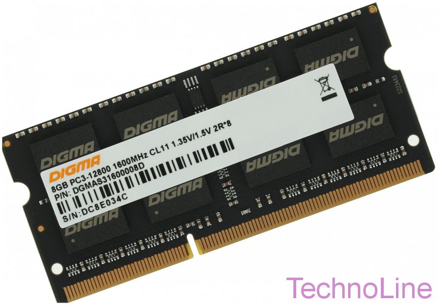 Модуль памяти SO-DIMM DDR3 8Gb Digma 1600 DGMAS31600008D