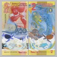 Восточные Карибы 2 доллара 2023 года 40 лет Центральному банку полимер UNC Oz