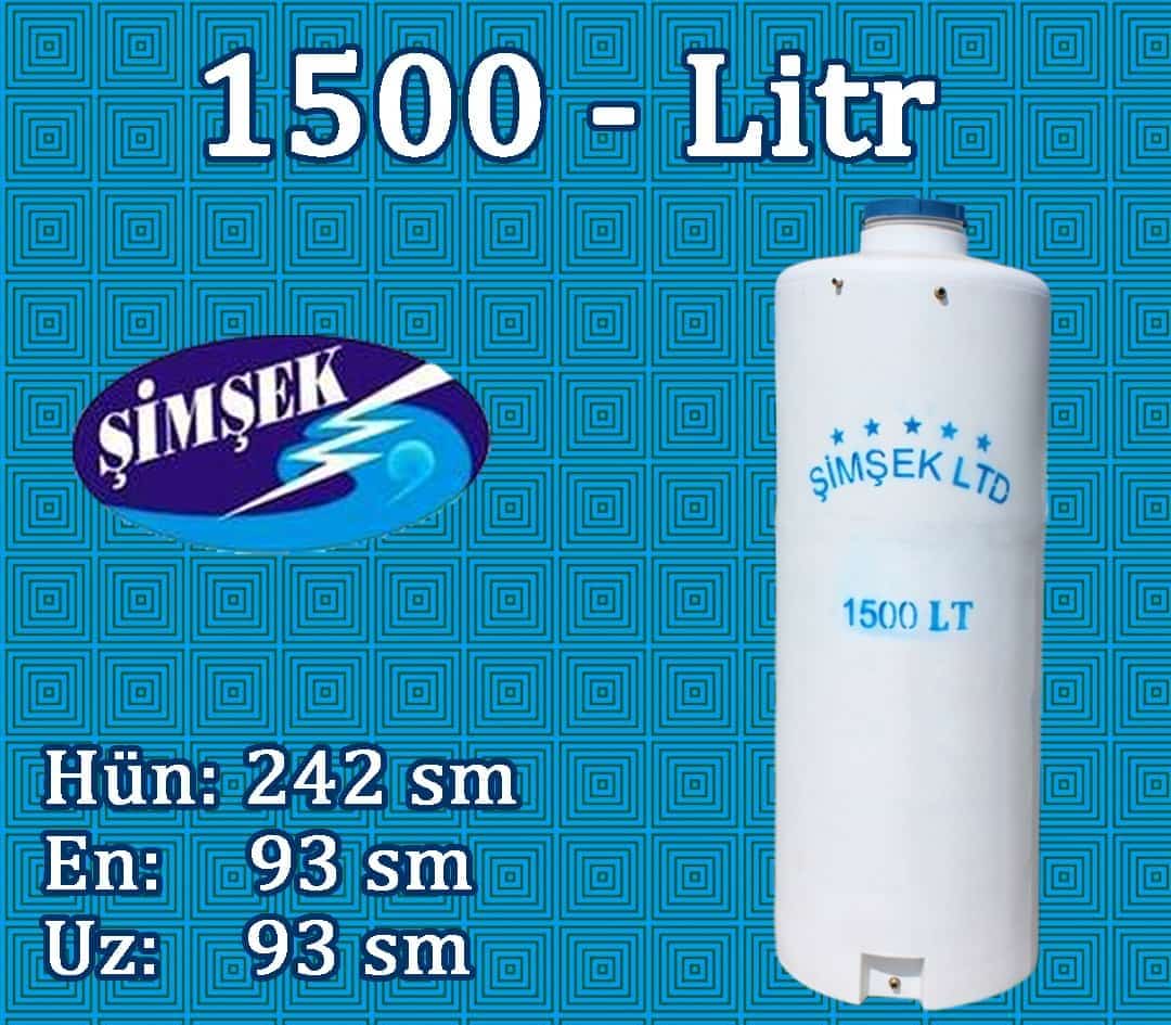 Su çəni 1500 litr Şimşek - 1,5 tonluq su bakı h=242