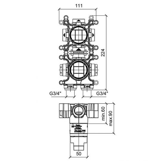 Скрытая часть смесителя ALMAR Modular E176907 схема 2