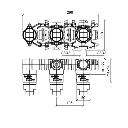 Скрытая часть термостата Almar Modular на 2 потребителя E176903 схема 2