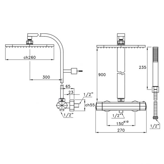 Душевой комплект 3287TM/33: термостатический смеситель верхний+ручной душ Stella Firenze ФОТО