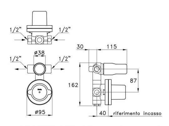 Встраиваемый механизм смесителя для ванны Stella UN 01401 0000 схема 2