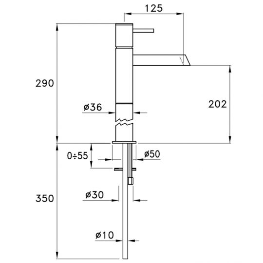 Смеситель Stella Lucilla для раковины на 1 отверстие (высокий) 3224HP120 длина излива 125мм с донным клапаном схема 2