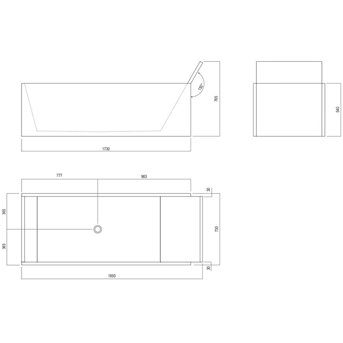 Ванна Agape Face a face 185х73х54/76.5см. отдельностоящая с сифоном цвет: Bianco Carrara схема 2