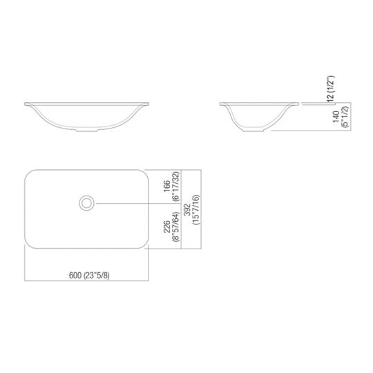 Раковина Agape Ottocento 001 встраиваемая 60x39.2x14 см цвет: белый схема 2