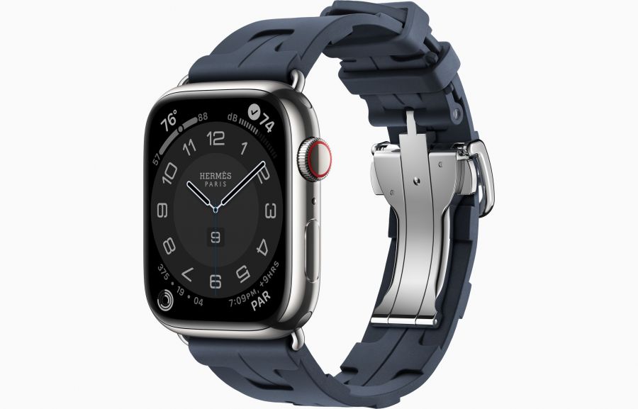 Часы Apple Watch Hermès Series 8 GPS + Cellular 45mm Silver Stainless Steel Case with Navy Kilim Single Tour Deployment Buckle