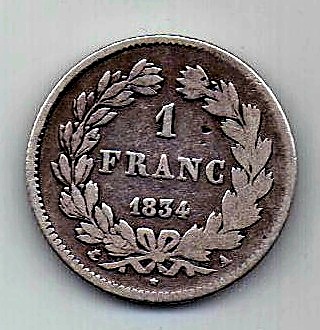 1 франк 1834 Франция Редкость