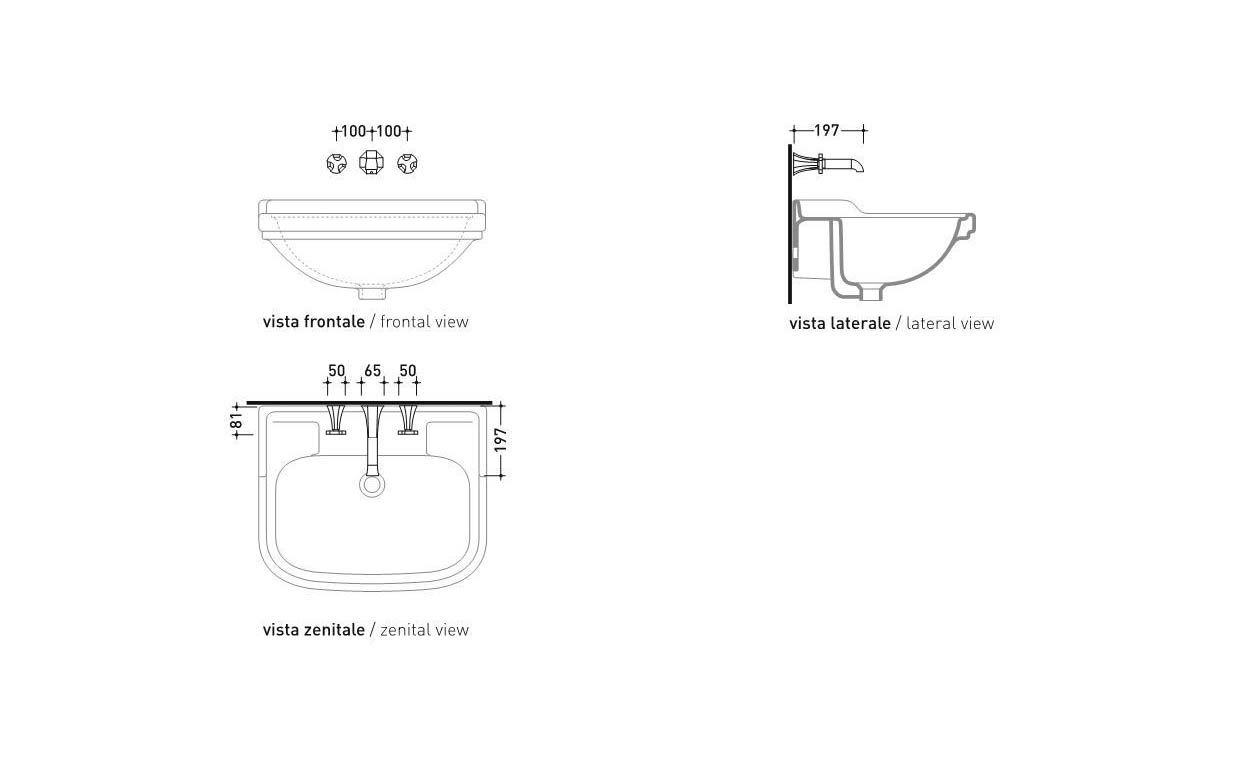 Смеситель Flaminia Evergreen Wall Basin 2-Lever Mixer схема 2