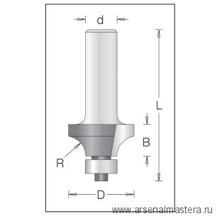 Концевая радиусная кромочная фреза для снятия фасок D 28,6 мм B 13,5 мм L 61 мм d 12 мм 8 мм DIMAR 1550929