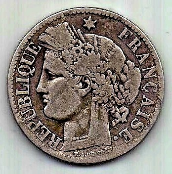 2 франка 1873 Франция Редкий год