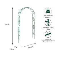 Арка садовая, разборная, 250 ? 120 ? 30 см, металл, зелёная, «Узор-2»