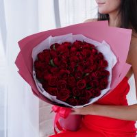 АКЦИЯ! 51 красная роза 40 см. в упаковке