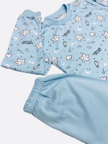 Пижама интерлок-пенье большие размеры, арт.C-PJ023-ITp, голубой звезды, купить оптом поштучно
