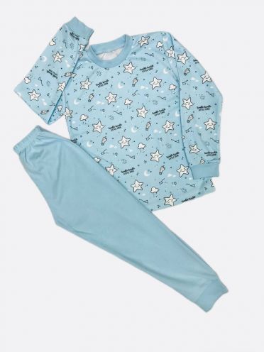 Пижама интерлок-пенье большие размеры, арт.C-PJ023-ITp, голубой звезды, купить оптом поштучно