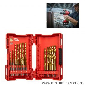 Новинка! Набор сверл по металлу 19 единиц RED HEX - SHOCKWAVE HSS-TiN Shockwave HSS-G Tin Red Hex Set - 19 pc MILWAUKEE 4932493866