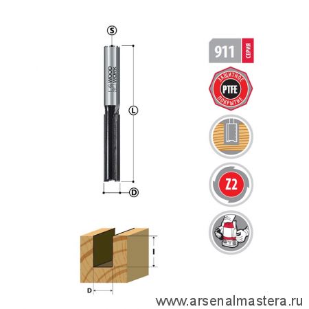 Новинка! Фреза пазовая D 12 мм I 76 мм S 12 мм PTFE Woodwork 911.1276.12