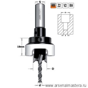 Сверло с зенкером и ограничителем 90гр HW Z2/2 S 10 X 25 D 4 / 12 RH CMT 515.412.11A