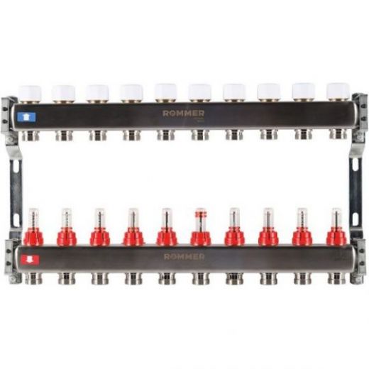 Rommer коллектор 1"x3/4", 10 контуров с расходомерами из нерж. стали RMS-1200-000010