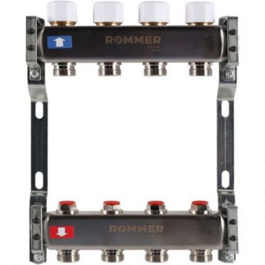 Rommer коллектор 1"x3/4", 4 контура с запорными клапанами из нерж. стали RMS-3200-000004