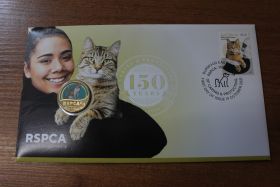 Австралия Комплект марка + 1 доллар "150 лет Королевскому обществу по предотвращению жестокого обращения с животными. Кот" 2021 год UNC